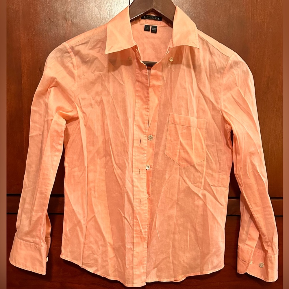 LADIES Theory Vintage Salmon Pink Cotton Button-Down - P